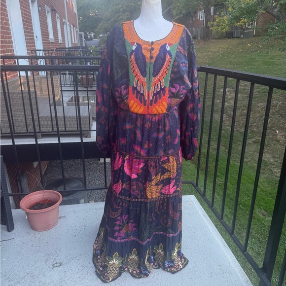 NWT Farm Rio mixed rainbow bird embroidered long sleeve dress Size XL - Picture 11 of 17